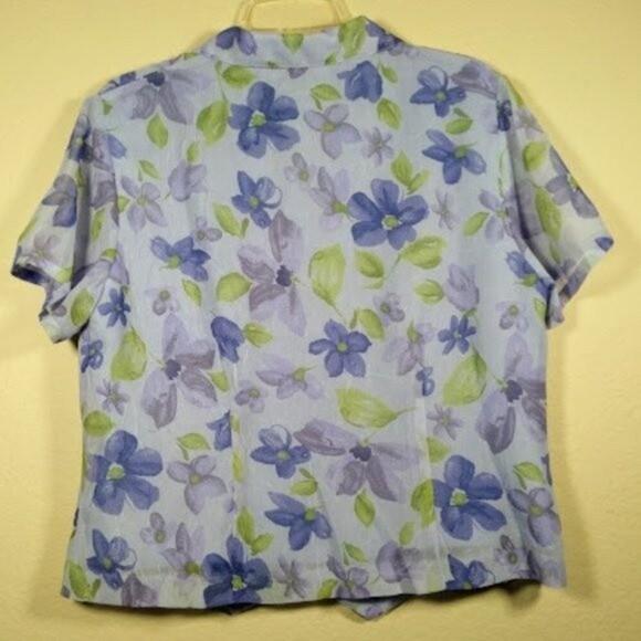 Style & Co. Collection Floral Short Sleeve Light Blue Button Up Top Size 12P - Picture 10 of 15